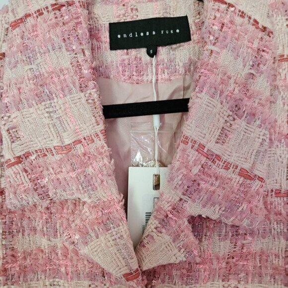 ‘Endless Rose’ Pink Tweed Cropped Blazer NWT Size S - Picture 4 of 10